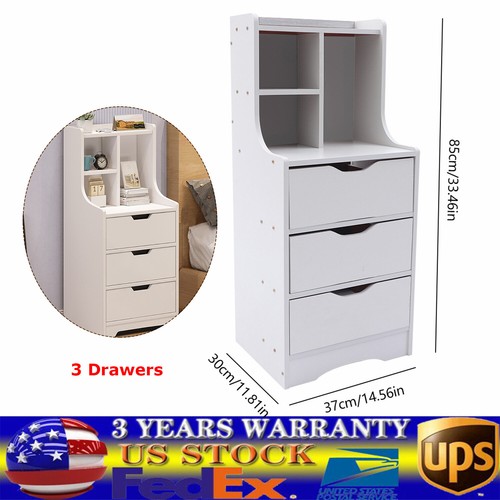 Bedroom Bedside Table Storage Cabinet Organizer with 3 Drawers|Small Nightstand - Picture 2 of 12