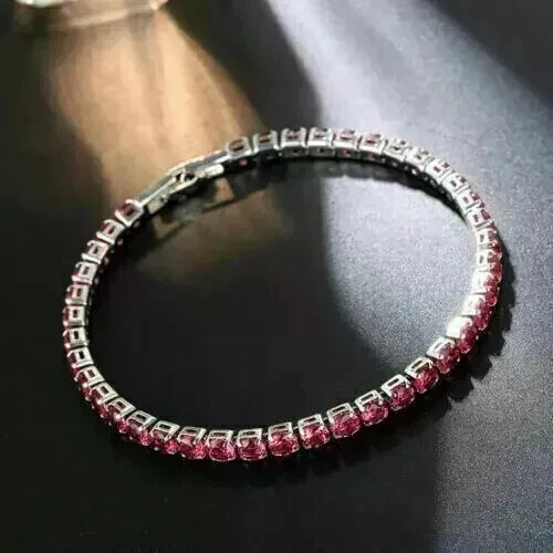 3.5MM Round Lab Created Ruby Women's Tennis Bracelet 14K White Gold Plated 7" - Image 2 of 4