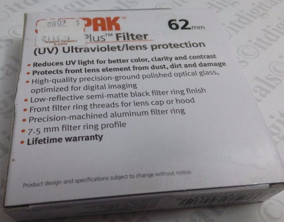 62mm UV Ultraviolet Lens Protection Filter Safety Protector 62 mm CF-7035-UV New - Image 2 of 4