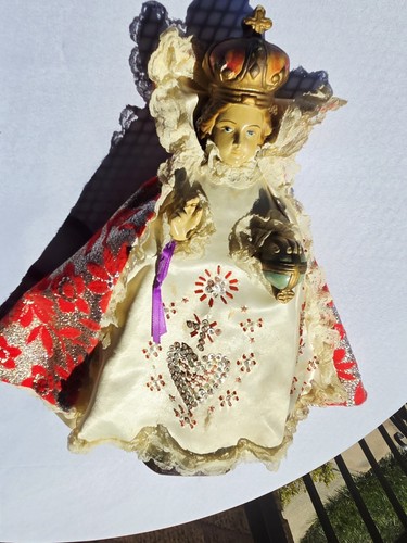 Infant Of Prague Jesus Christ Child Figural Chalkware Plaster Statue 13" Vintage
