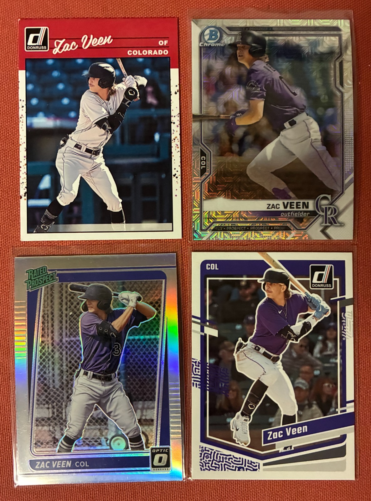 Zach Veen Baseball Card Lot (4). Rated Prospect Silver Prizm, Mojo + Base