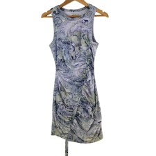 FIRST MSE Dress Womens S Purple Tie Dye Sleeveless Bodycon Ruched Short 132680