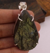 Rough Firey Labradorite 925 Silver Plated Handmade Pendant of 2.1