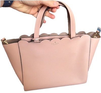 Kate Spade Mina Magnolia Street Scallop Tote Bag Pink Leather Handbag Crossbody
