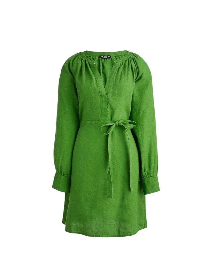 country road green linen dress RUCHED SLEEVES SHIRT DRESS XS / SEAFOAM