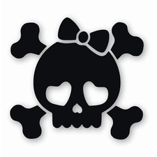 Cute Girly Skull Bow Crossbones - Vinyl Decal Sticker - CHOOSE Size Color