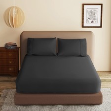 100 Egyptian Cotton Fitted Sheet King Size Black, 600 Thread Count, 8-16" De...