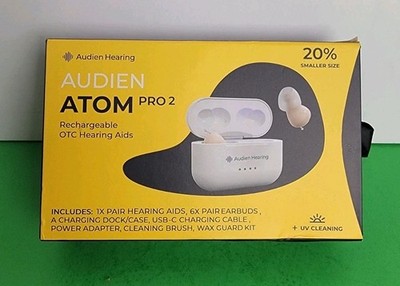 Audien Hearing Atom Pro 2 CIC Beige Rechargeable UV & USB-C Cable - New