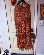 Simply Vera Vera Wang Women’s 2XL Orange/White Floral Round Neck Balloon Maxi