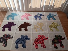 SET OF 12   CUTE ELEPHANT  APPLIQUED   QUILTING  BLOCKS  10 INCH