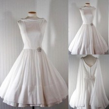 Vintage Satin Wedding Dresses Sleeveless 1950s A Line Retro Short Bridal Gowns