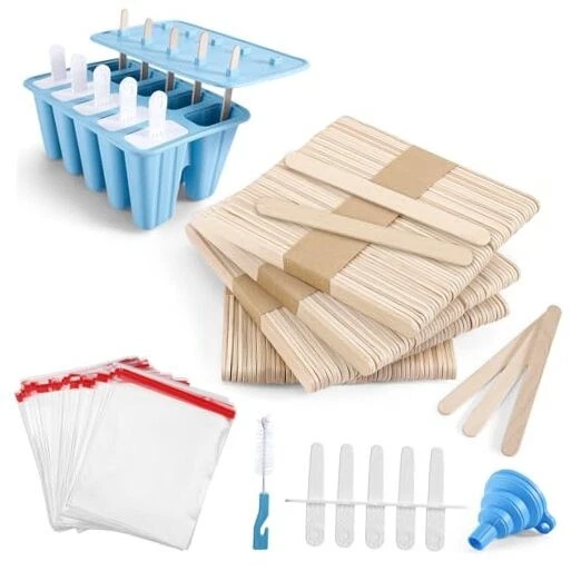 Popsicle Mold with 200 Sticks, 200 Bags, 10 Reusable Sticks, 10-Count Silicone