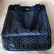 Thirty-One Navy/White Polka Dot Large Double Handled Canvas Bag/Shopping Tote 