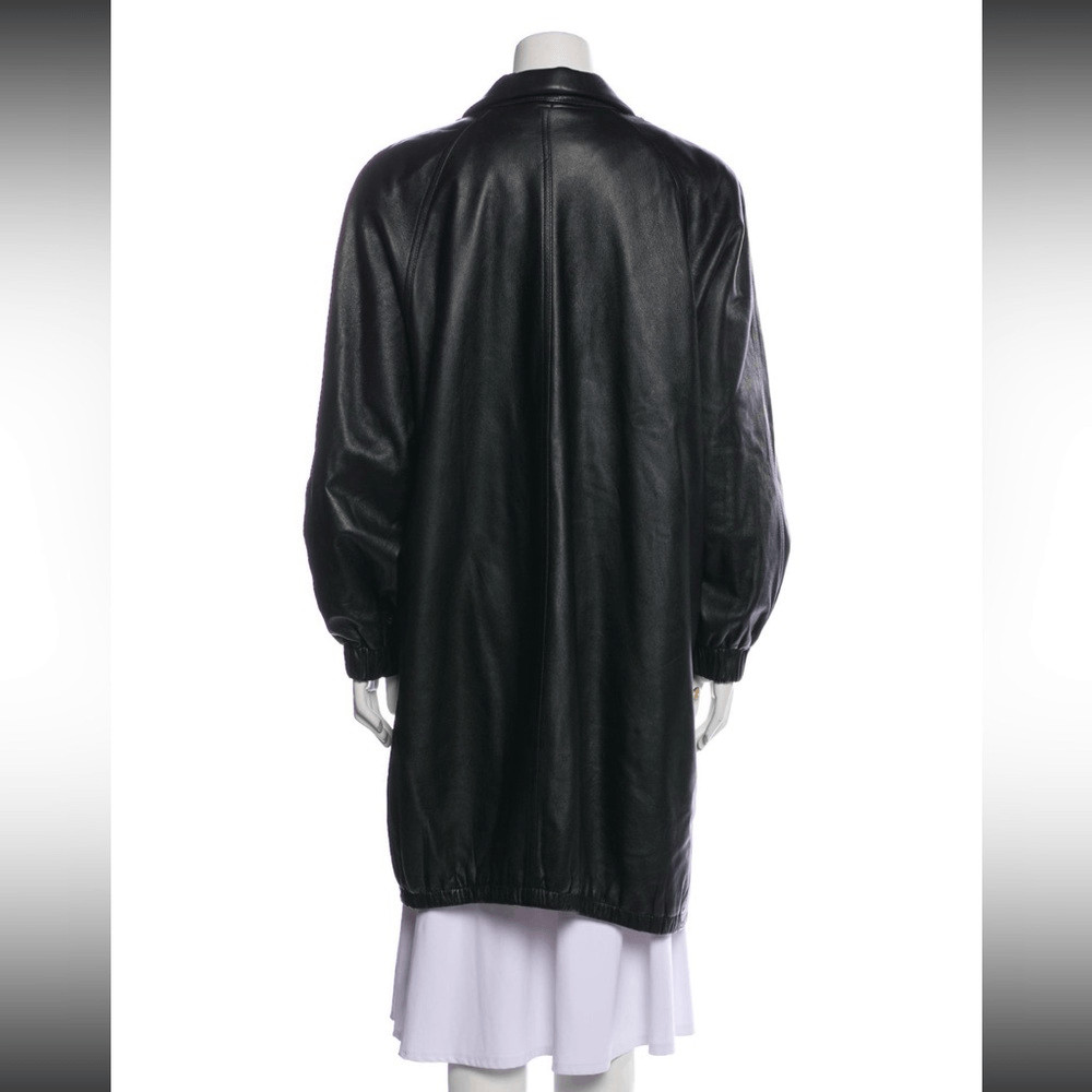Givenchy Black Leather Coat XXL gold button closure thumbnail 2