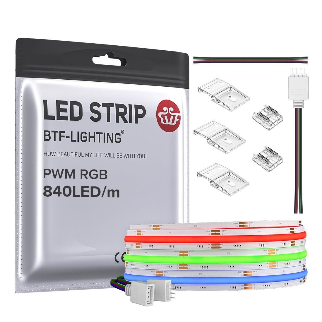 FCOB COB RGB LED Strip 840LED/m 9.8FT DC24V Color Changing Flexible High Dens...