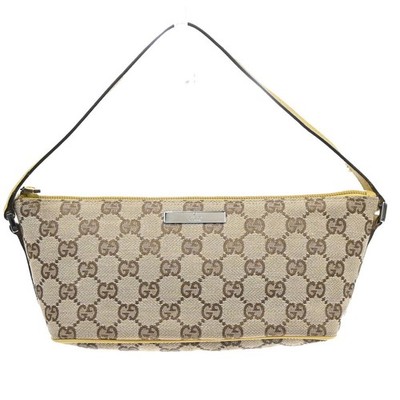 GUCCI GG Pattern Boat Pochette Hand Bag Canvas Leather BE YW Italy 77MA617