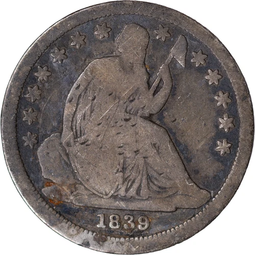 1839 10c Liberty Seated Silver Dime ~ VG Details