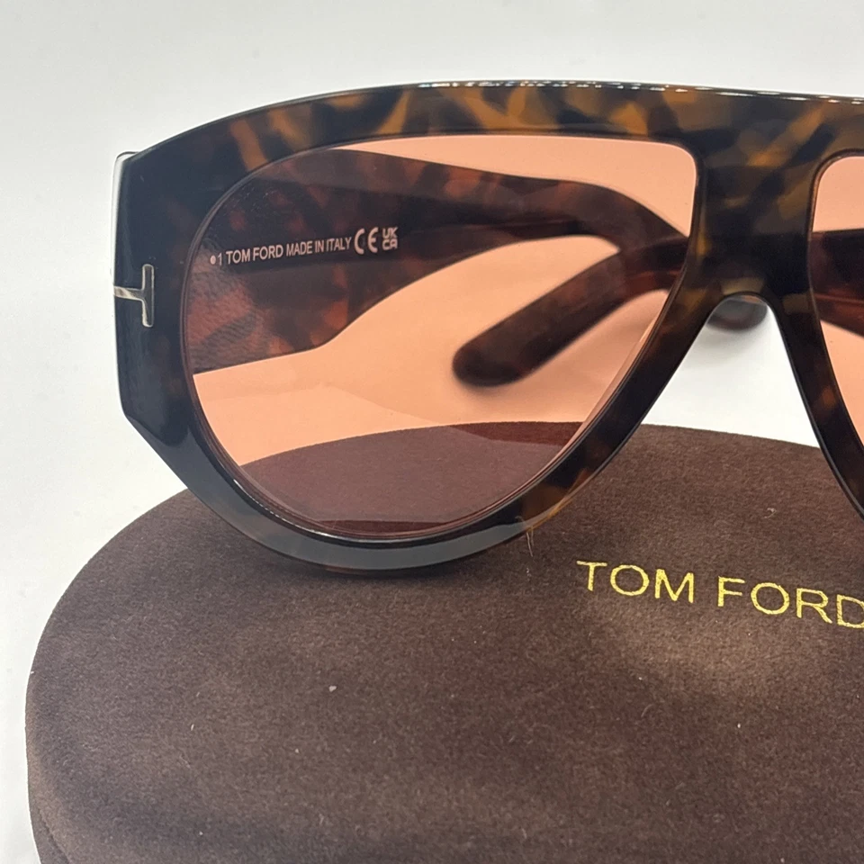 Gafas de sol Tom Ford FT 1044 Bronson 52S brillantes oscuras lentes naranja habana 60 mm nuevas Foto 3 de 4