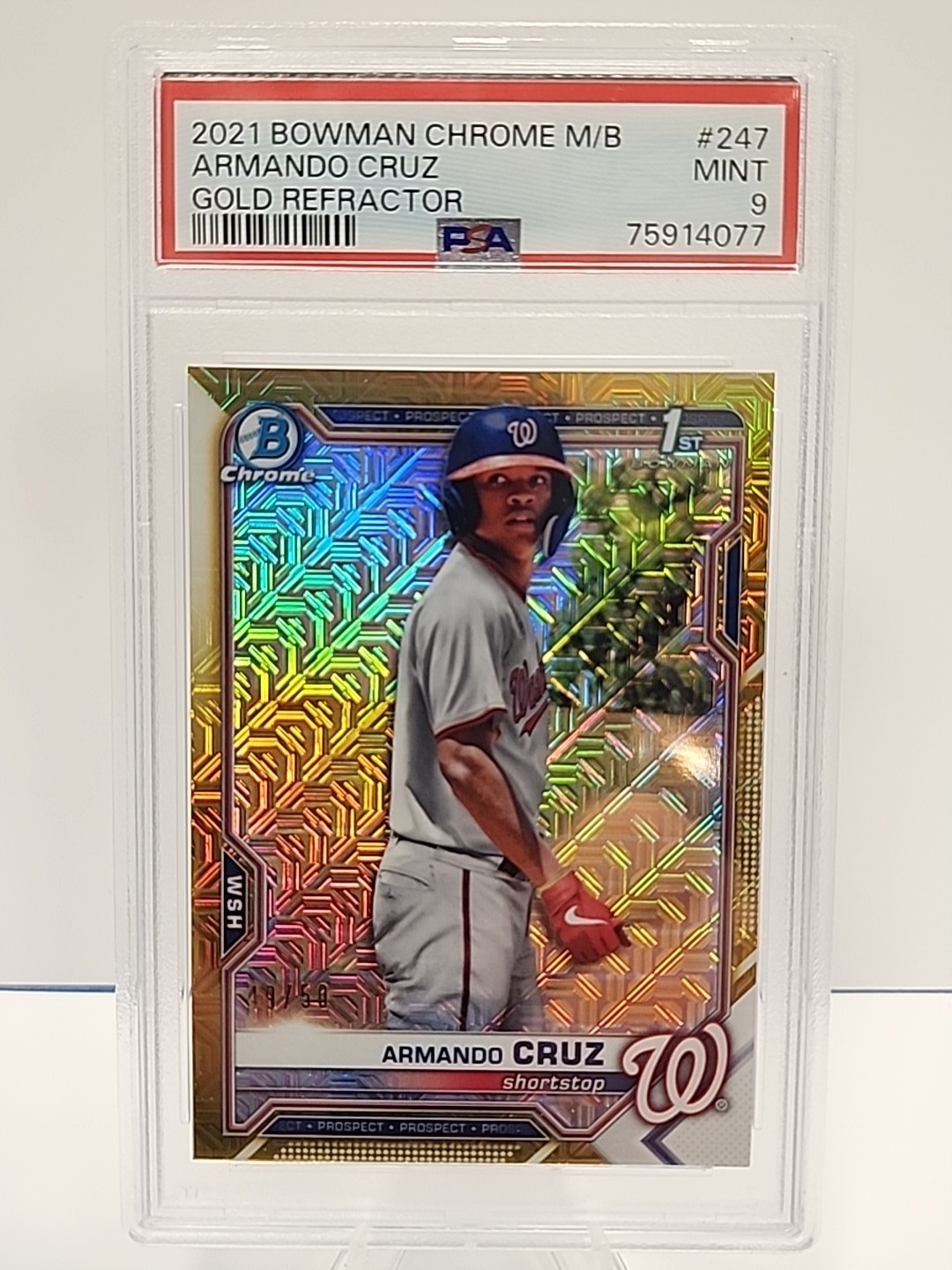 4077 Armando Cruz 2021 Bowman Chrome #BCP-247 Gold Mega Refractor 1st /50 PSA 9