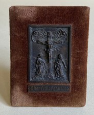 Gedenkplakette Oberammergau 1900 Kreuzigung Christi Relief Metall Samt Passion
