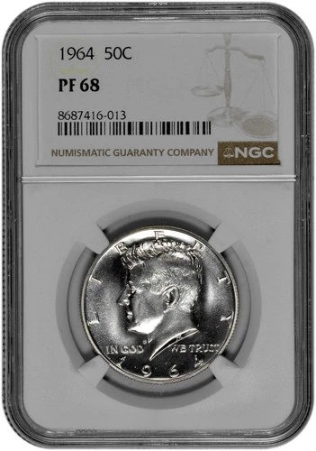 1964 50C Silver Proof Kennedy Half Dollar NGC Graded PF 68 in New Holder