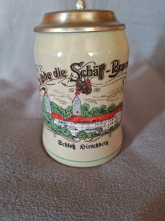 Bierkrug 0 5l Schäff Bräu Zinndeckel Steingut