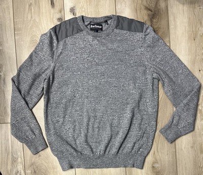 Barbour Mens Cotton Marled Crewneck Sweater Gray Size Large Logo Weather Comfort
