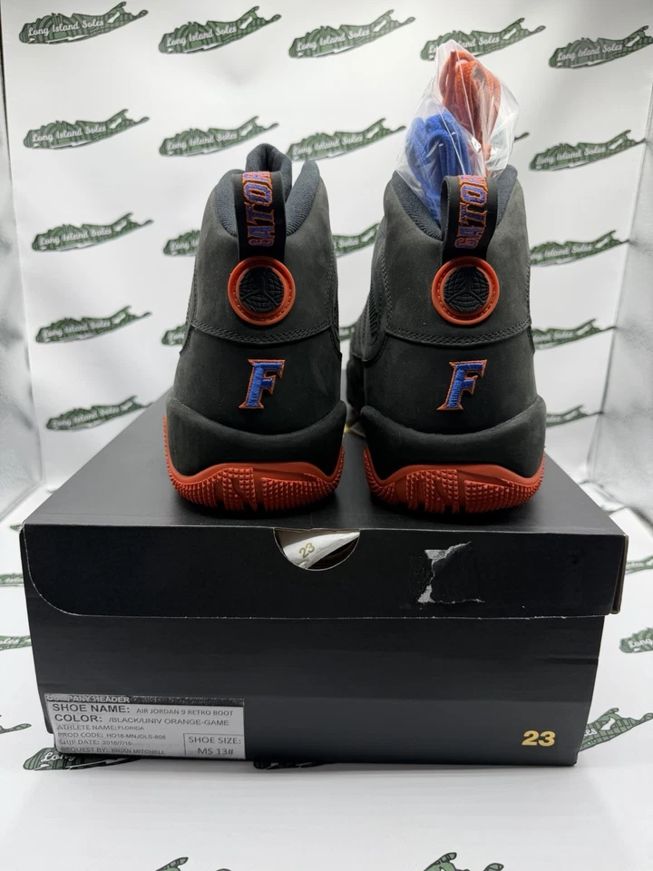 Tamanho 13 - Air Jordan 9 IX Bota PE Retrô Florida Gators Laranja Azul Preto Amostra - Imagem 4 de 4