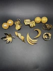Vintage Chunky Gold Tone Lot Of Costume Jewelry- 5 Brooches 5 Pair Of Earrings