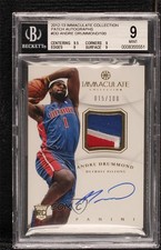 2012 Panini Immaculate 15/100 Andre Drummond #AP-DD BGS 9 MINT Patch Auto 18py