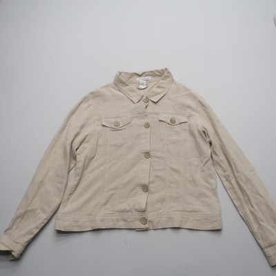Keren Hart Womens Linen Blend Jacket XL Beige Button Front Casual Vacation