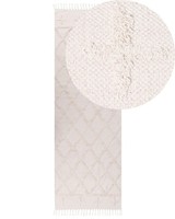 Teppich LäUfer Baumwolle Beige Geometrisches Muster Mit Fransen 80X230 Cm Tozlu