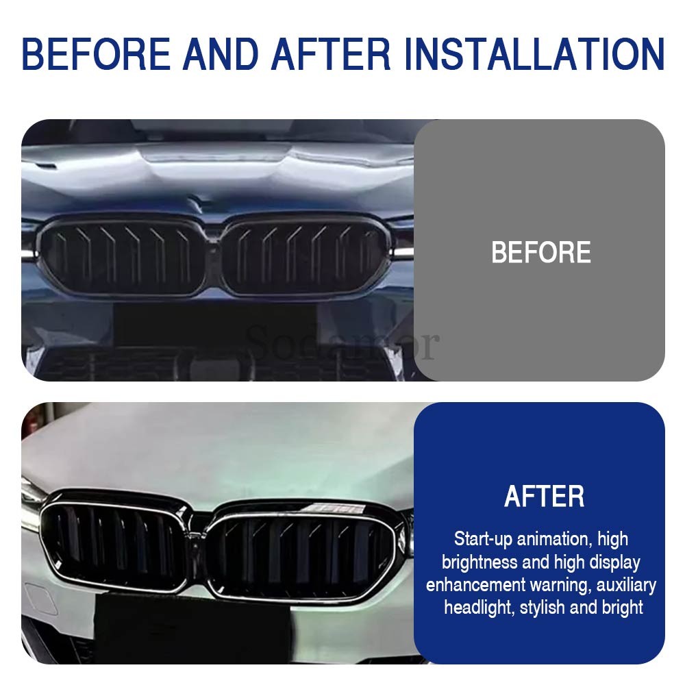 Dual Slats Front Kidney Grill W/LED Light For BMW 5-Series G30 G31 LCI 2021-2023