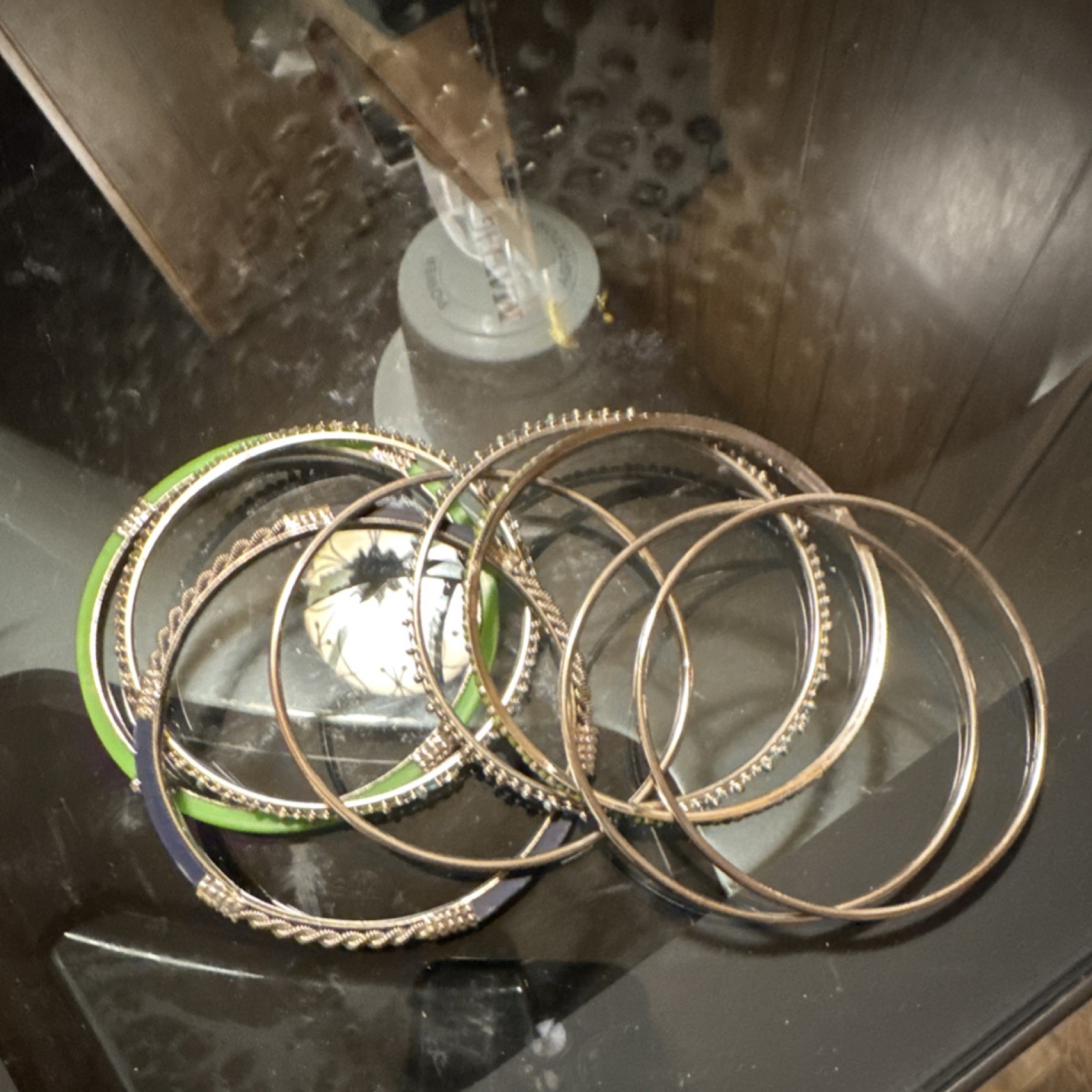 Stackable Beaded Bangle Bracelets Silver Green Bl… - image 1