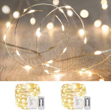 33Ft 100 LED Waterproof Fairy Lights with Remote Control, Warm White, 2 Pack