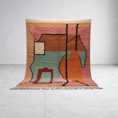 Handmade Wool Berber Rug   Artistic Moroccan Area Rug for Modern Boho Decor