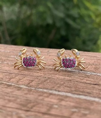 Round Cut Simulated Pink Ruby Women's Stud Earrings In 14k Yellow Gold Plated