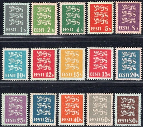 ESTONIA: 1928 Arms of Estonia Sg 73-87 incl. 80a Mounted Mint Set - Cat £125
