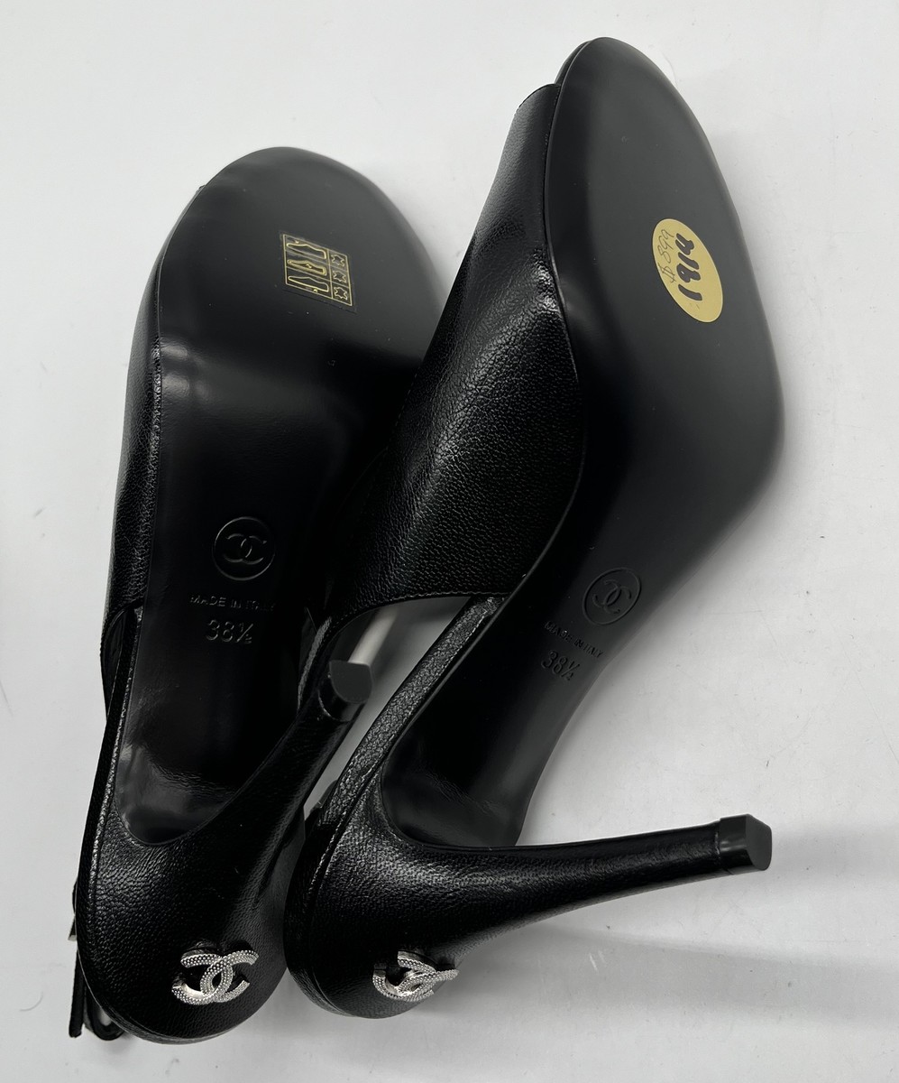 ビジョネアNo .44 「Toys Black」HERMES・CHANEL Chanel Black Leather Slingback Peep Toe Interlocking CC Logo