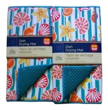 2X Home Collection Microfiber Kitchen Drying Mats Seashells/Stripes 12 X18 In