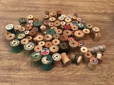 Vintage Lot of 80+ Wooden Sewing Thread Spools Various Brands