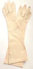 Vintage 60s Women  s Gloves - Cream Color- Cotton-7 Button Slip-on - Size 5 S 