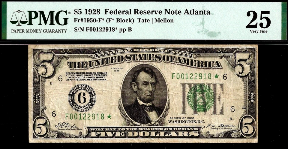 1928 $5 FRN Atlanta PMG 25 - Gold on Demand - Rare Star Note Fr 1950-F* - Image 3 of 4