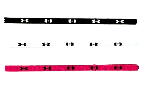 3 New Under Armour Womans Elastic Headbands - Black - White - Pink - Gym Workout