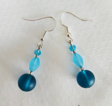 Blue tone Sea Glass Handmade drop Earrings NEW - Free Shipping in USA