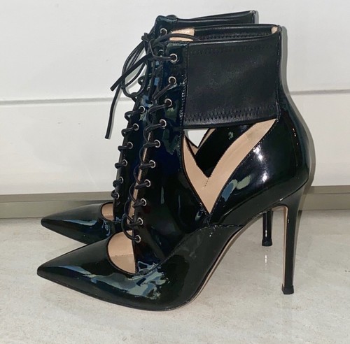 Black Patent Leather Ankle Boots Sz37.5 