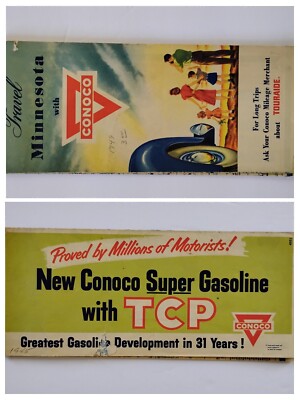 CONOCO OIL Vintage Minnesota Road Map Gas Station Touraide Memorabilia 1940s