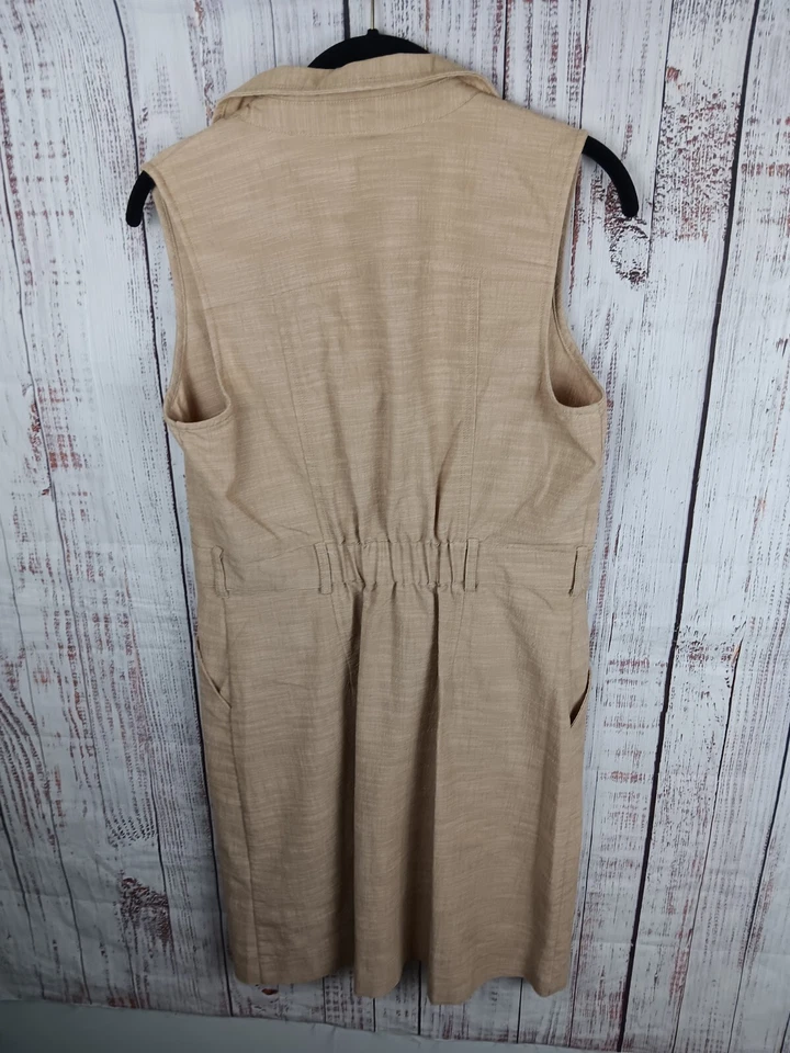 SHARAGANO Venice O-Ring Zip-Up Sleeveless Shirt Dress Women's 10 Tan Pockets  - Image 2 of 4