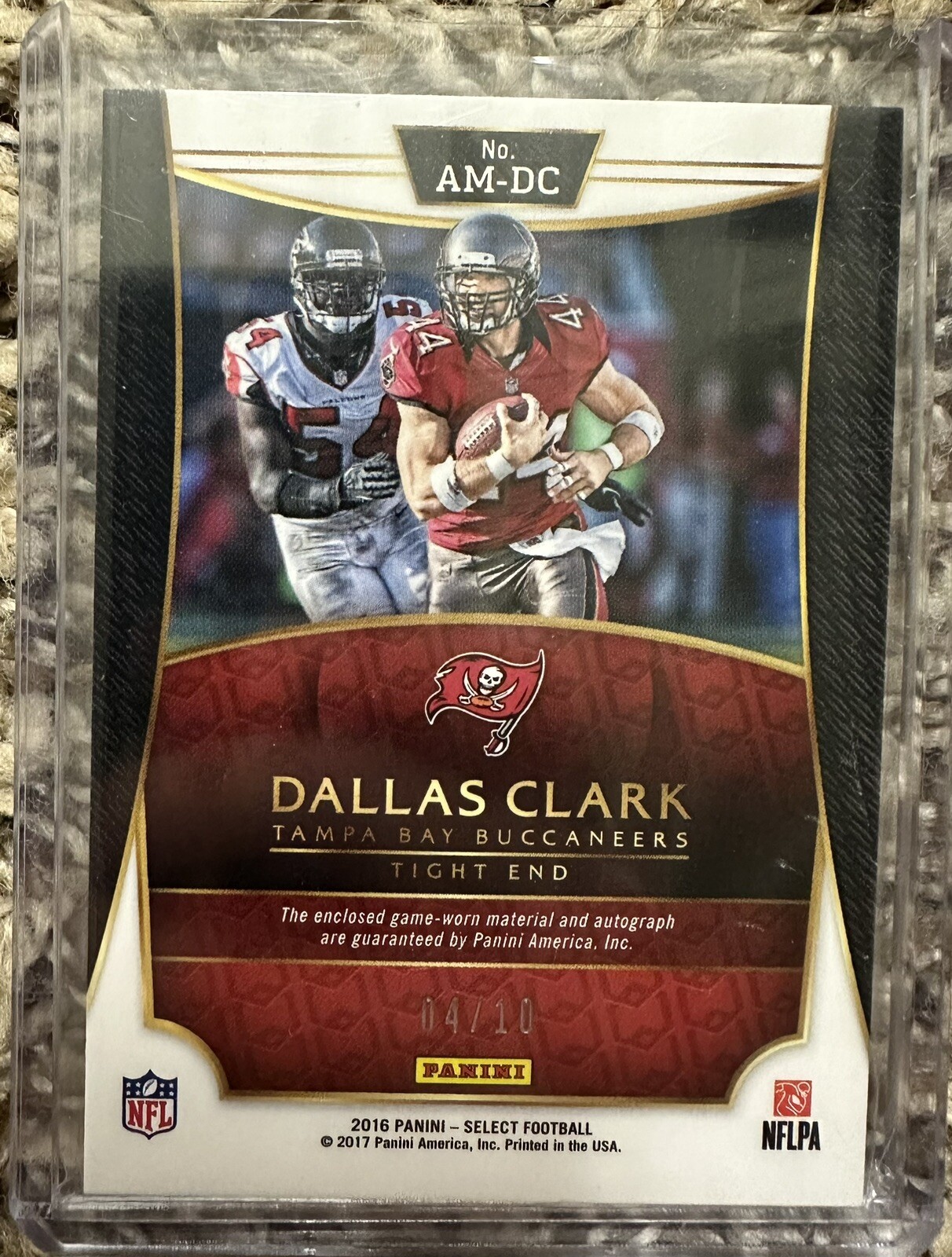 2016 Select Football Dallas Clark Gold Game Used Patch Auto #4/10  view 2