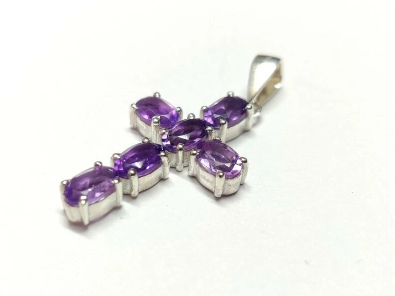 Natürlich Amethyst Kreuzanhänger Handgefertigt Silber 2.5 Karat - Bild 4 von 4